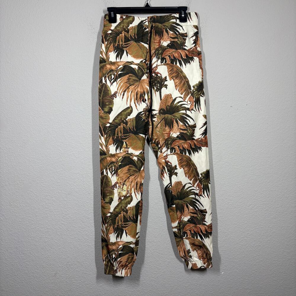 40s & Shorties Mens Medium Reversible Tropical Jogger Pants Orange Drawstring